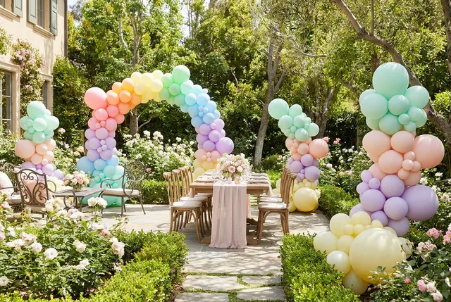 Pastel balloon arch and party styling for a kids birthday in Bali