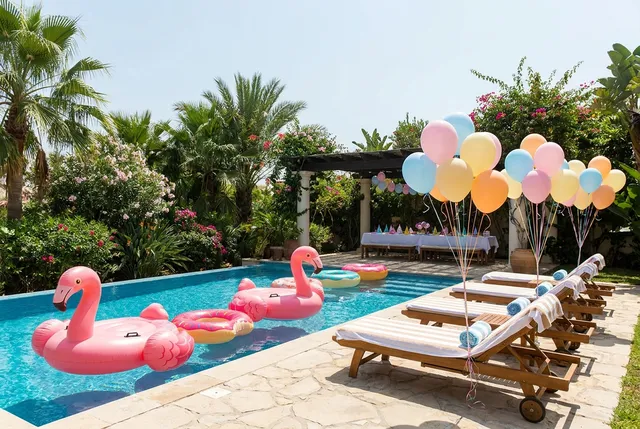 Children playing at a supervised kids pool party at a Bali villa