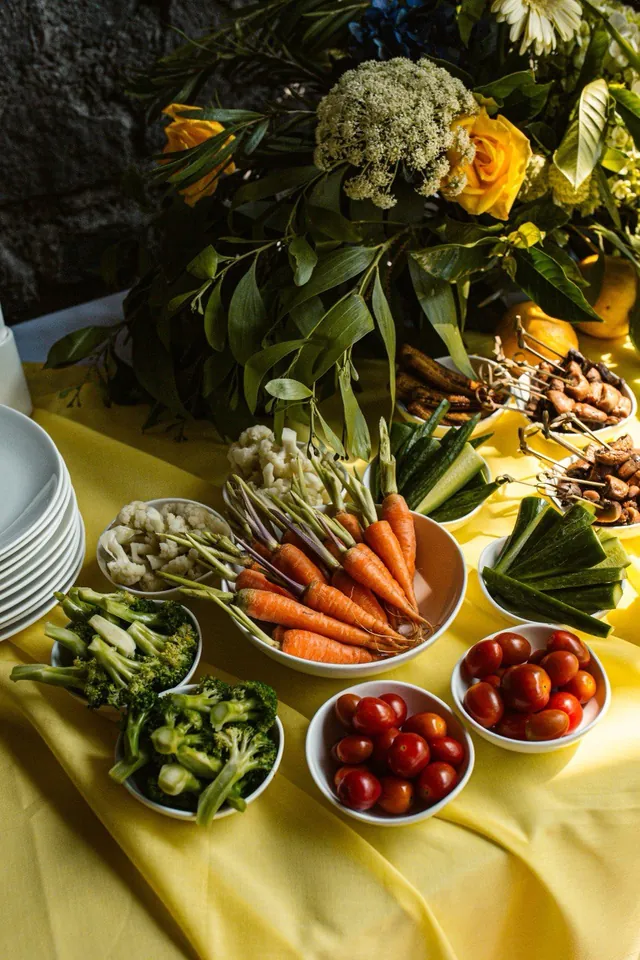 Fresh vegetable platters at a Bali party buffet