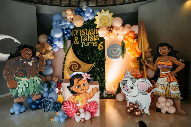Moana-themed balloon backdrop for a kids birthday in Bali